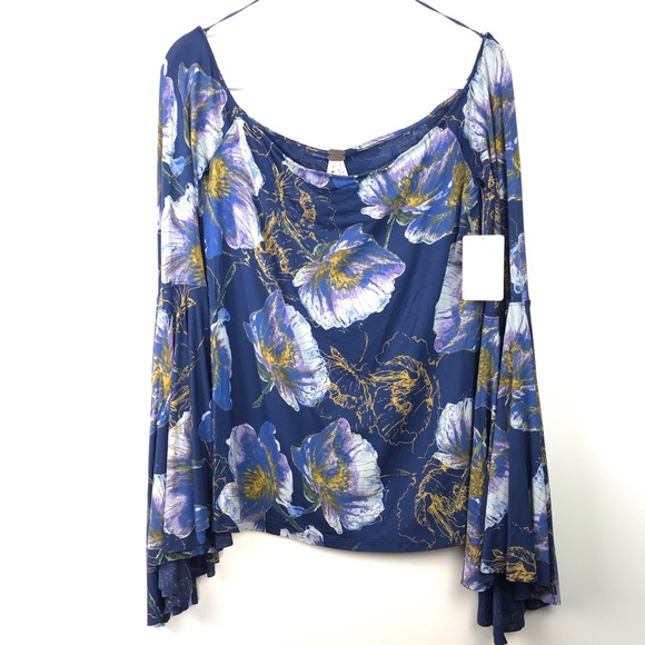 Free People | New Navy Floral Flare Bell Sleeve - Picture 2 of 7
